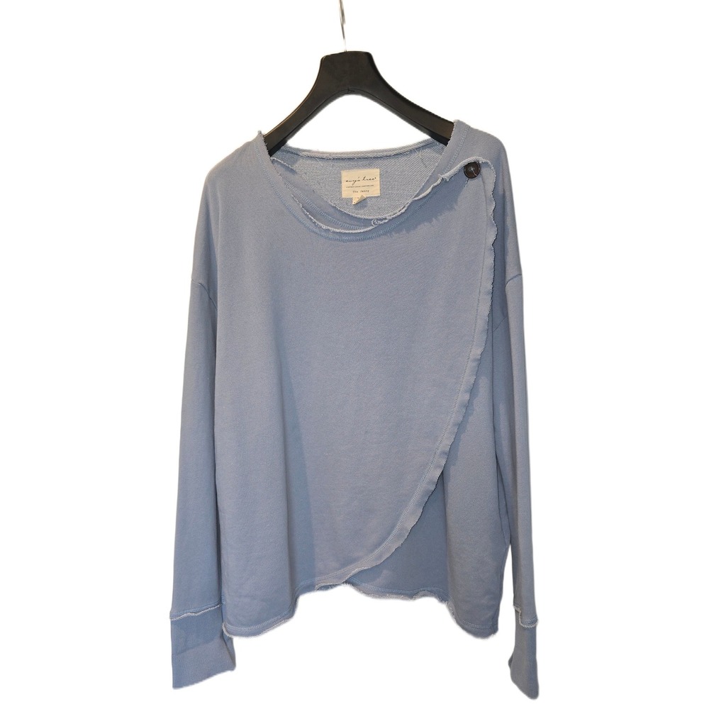 Evys Tree The Jenny Blue Wrap Front Raw Edge Cotton Sweatshirt XL ET1229J